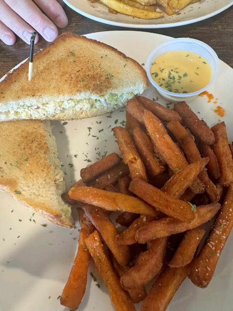 Grilled Chicken Salad Sandwich with Sweet Potato Fries
